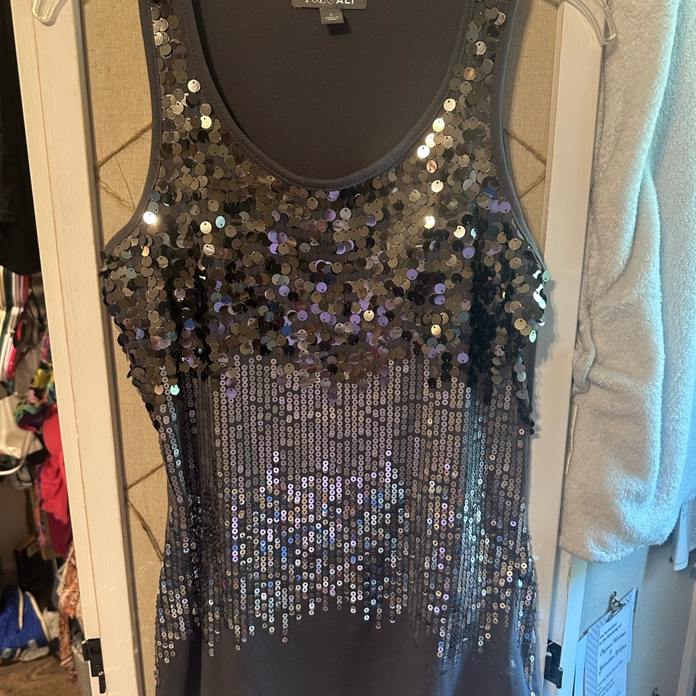 Roz & Ali Sparkling Sequin Tank Top - Black and Silver